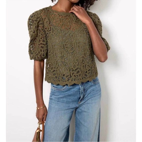 SANCTUARY Tops - NWT Sanctuary Cherished Lace Tee Kalamata Green Puff Sleeve Top Size: Small